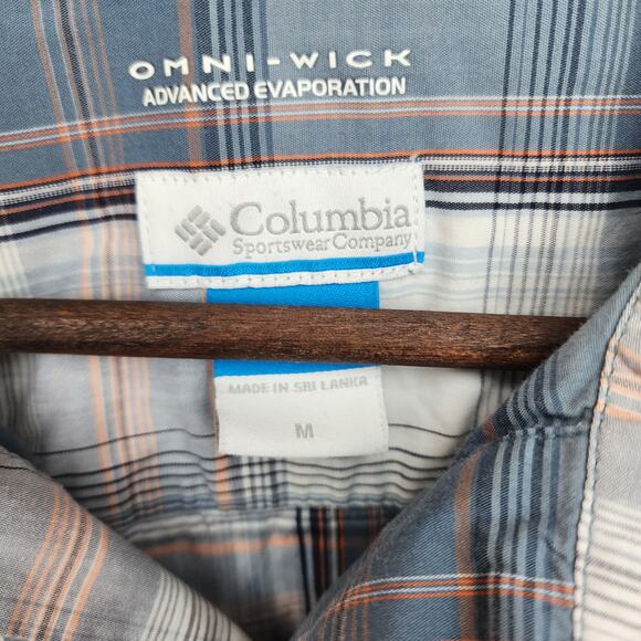 Columbia Men's M Blue White Plaid Shirt Omni-Wick Short Sleeve - Picture 3 of 6